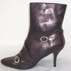DKNY Black Leather Strap Buckle Ankle Boots 9.5